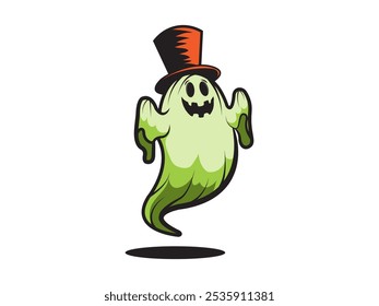 vector illustration of a cartoon ghost wearing a hat
