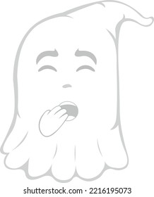 Vector illustration of a cartoon ghost yawning with his hand in his mouth