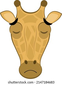 Vector illustration of a cartoon giraffe face with a sad expression