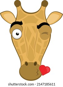 Vector illustration of a cartoon giraffe's face giving a heart-shaped kiss
