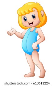 Vector illustration of Cartoon girl blonde wearing blue swimsuit