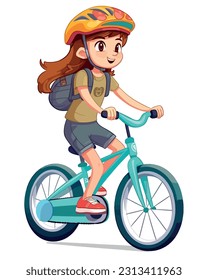 Vector Illustration, Cartoon Girl Character Cycling, Full Body