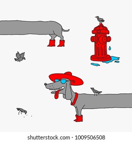 Vector Illustration The Cartoon Girl Dog Dachshund Caricature