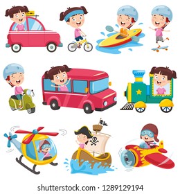 Vector Illustration Of Cartoon Girl Doing Various Activities