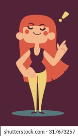 Vector illustration of a cartoon girl having a new idea. She looks confident and powerful. Character isolated from background.