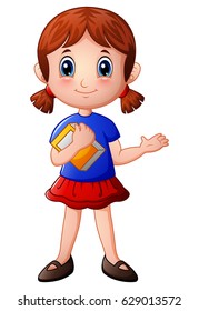 Vector illustration of Cartoon girl holding a book