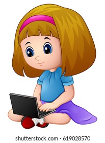 vector illustration of Cartoon girl playing a laptop