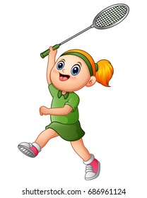Vector illustration of Cartoon girl playing tennis