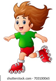 Vector illustration of Cartoon girl playing roller skates