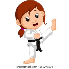 vector illustration of Cartoon girl practicing karate