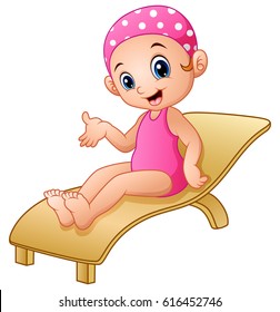 Vector illustration of Cartoon girl sitting on beach chair