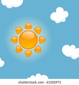 Vector illustration of cartoon glossy sun in the sky