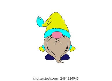 Vector illustration of a cartoon gnome with a cap and a big round nose
