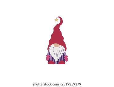 Vector illustration of a cartoon gnome with a cap and a big round nose