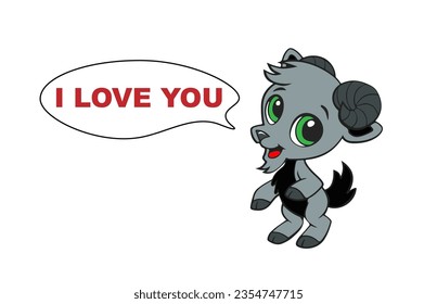 Ilustración vectorial de una cabra de dibujos animados con la inscripción "te amo"