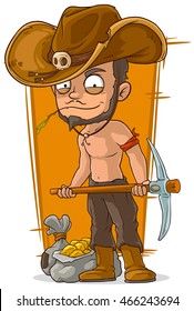 A vector illustration of cartoon gold digger with pick