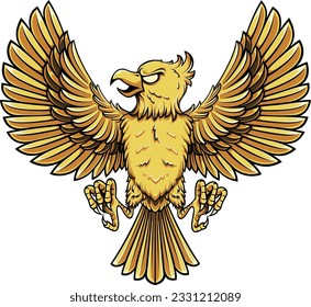 Vector illustration cartoon golden Garuda Indonesia. cartoon style. mascot e-sport illustration