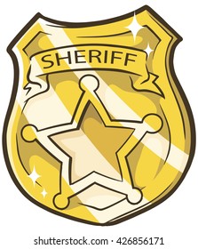 A vector illustration of cartoon golden sheriffs badge with star