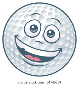 Vector illustration of a cartoon golf ball character.