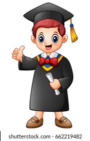 Vector illustration of Cartoon graduation boy giving thumbs up