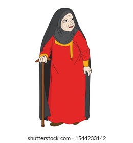 Vector illustration of cartoon grandmother . arab grandma