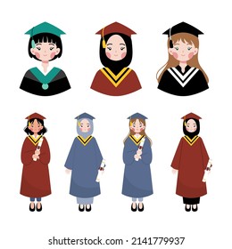 Vector illustration of a cartoon graphic of a group of education undergraduate women. top view, perfect for background, wallpaper and celebrating graduation day