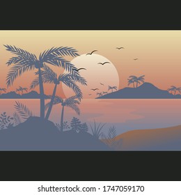 vector illustration cartoon graphic icon of palm silhouettes beach