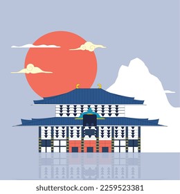 vector illustration cartoon graphic icon of flat design japanese temple