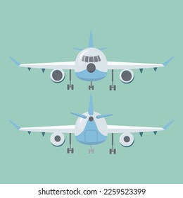 vector illustration cartoon graphic icon of different views angle airplane set