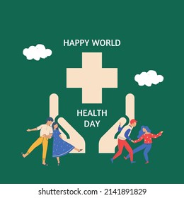 Vector illustration of cartoon graphics of people, hands, text. top view, perfect for background, wallpaper and celebrating world health day
