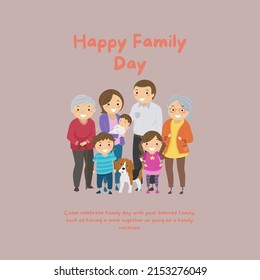 vector illustration of cartoon graphics of people, family, text. top view, perfect for backdrops, social media and commemorating international family day