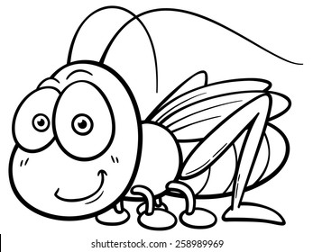 Vector illustration of cartoon Grasshopper - Coloring book