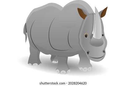 vector illustration of cartoon gray rhino with two horn
