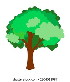 Vector illustration of a cartoon green big tree on white background.