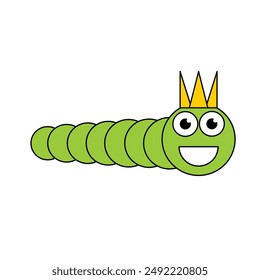 vector illustration cartoon of green caterpillar wearing crown