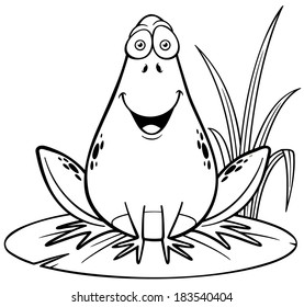 Vector illustration of Cartoon green frog - Coloring book