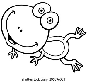 Vector illustration of Cartoon green frog - Coloring book