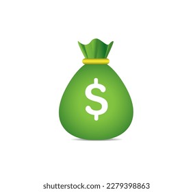 Vector illustration of cartoon green money bag with dollar sign