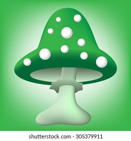 vector illustration of cartoon green toadstool over green background