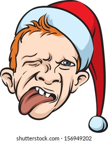 Vector illustration of cartoon grimace in santa hat. Easy-edit layered vector EPS10 file scalable to any size without quality loss. High resolution raster JPG file is included.