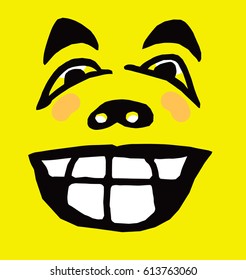 Vector illustration of a cartoon grinning face.
