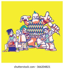 vector illustration cartoon group of band