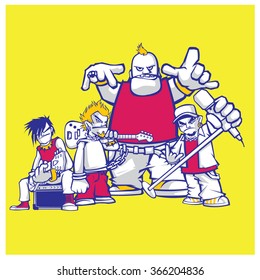 vector illustration cartoon group of band