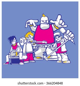 vector illustration cartoon group of band