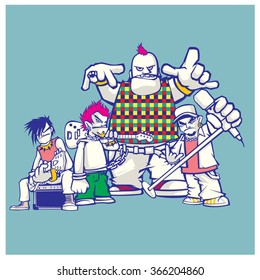 vector illustration cartoon group of band