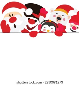 Vector illustration of cartoon group of cute characters christmas with white copy space.