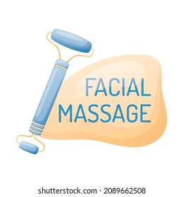Vector illustration of cartoon gua sha roller massager. Web banner with the text facial massage.