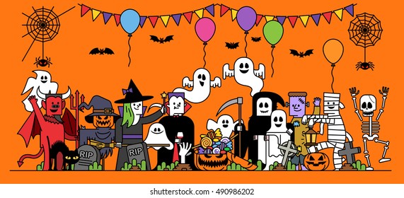 Vector illustration - cartoon halloween characters in party