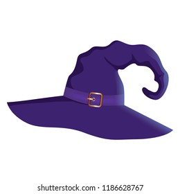 Vector illustration of a cartoon Halloween witch hat. Witch hat with buckle isolated on white background. Design element for Halloween