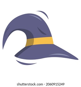 Vector illustration of a cartoon Halloween witch hat. Witch hat with buckle isolated on white background. Design element for Halloween.